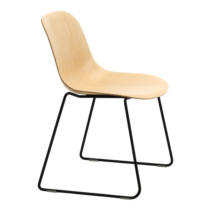 Light wood chair with a smooth, natural finish and a minimalist black metal frame. Perfect for modern decor.