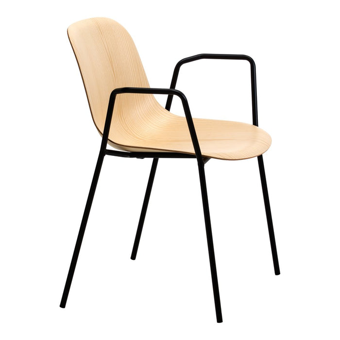 Light wood finish with smooth, minimalist design; black metal frame adds modern contrast. Ideal for contemporary spaces.