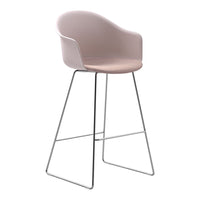 Mani Plastic Armshell Bar Stool - Chrome Sled Base - Seat Upholstered