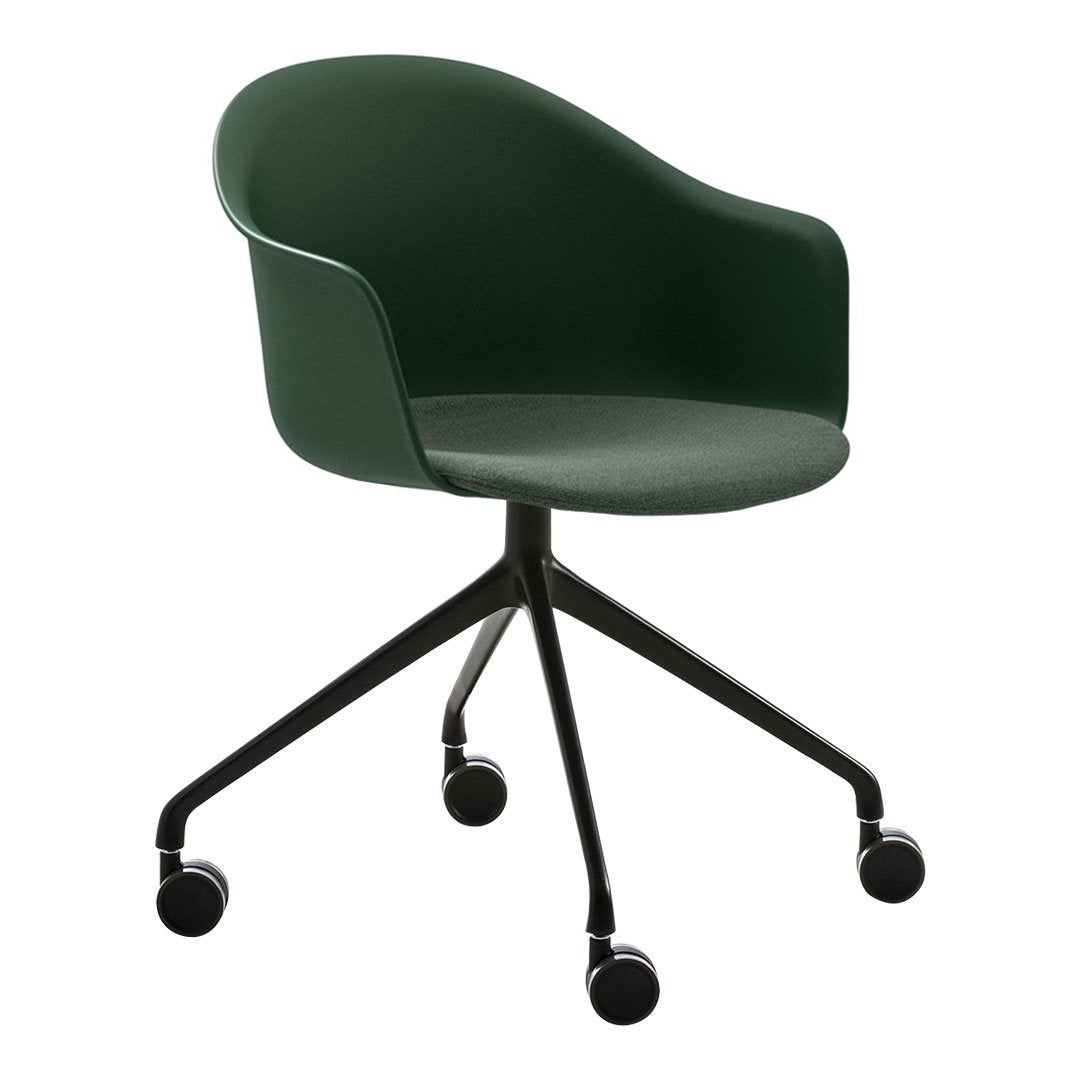 Mani Plastic Armshell Armchair - Black Painted Aluminum 4-Star Base w/ Casters - Seat Upholstered