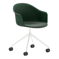Mani Plastic Armshell Armchair - Milk Painted Aluminum 4-Star Base w/ Castors - Seat Upholstered