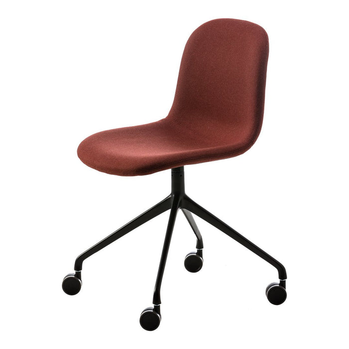 Rust-colored office chair with a smooth fabric seat and black wheeled base, perfect for modern workspaces.