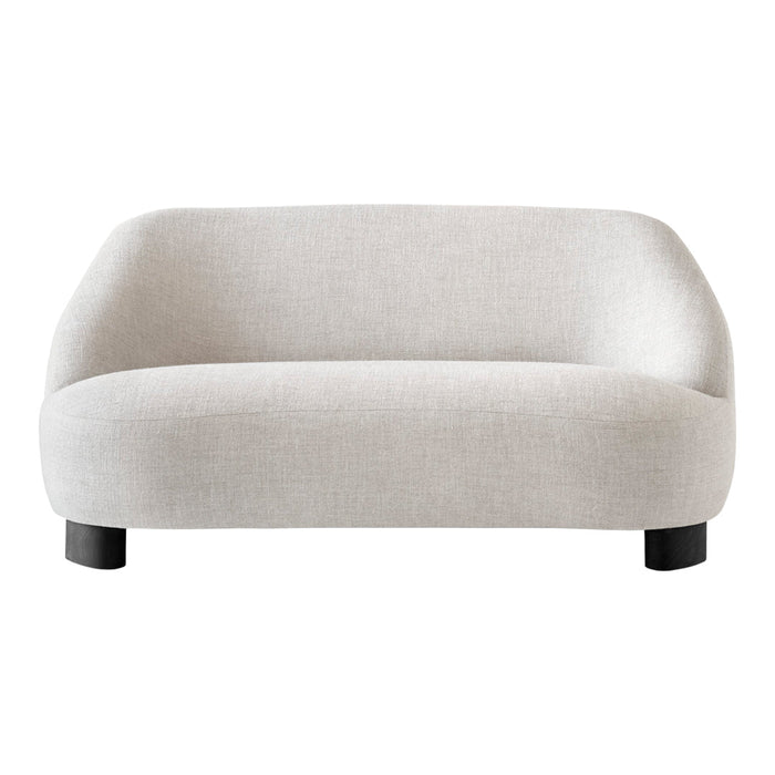 Light gray curved sofa with a smooth, clean design and black wooden legs, perfect for modern décor.
