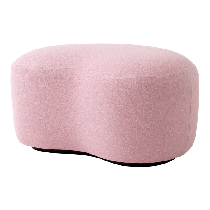 Soft pink kidney-shaped ottoman with a smooth texture, perfect for modern decor.