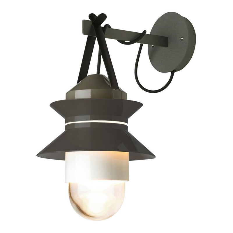 Stylish wall lamp featuring grey and white tones with a geometric pattern and sleek black accents.