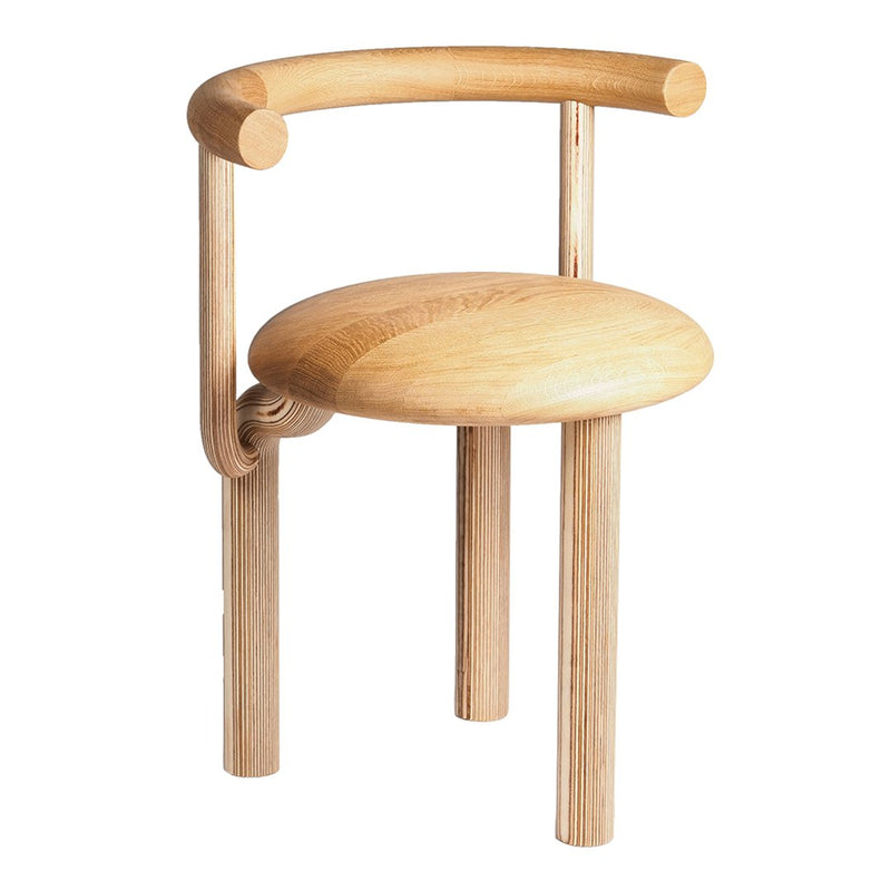 Natural wood chair with smooth, light maple finish and rounded, minimalist design. Ideal for modern decor.