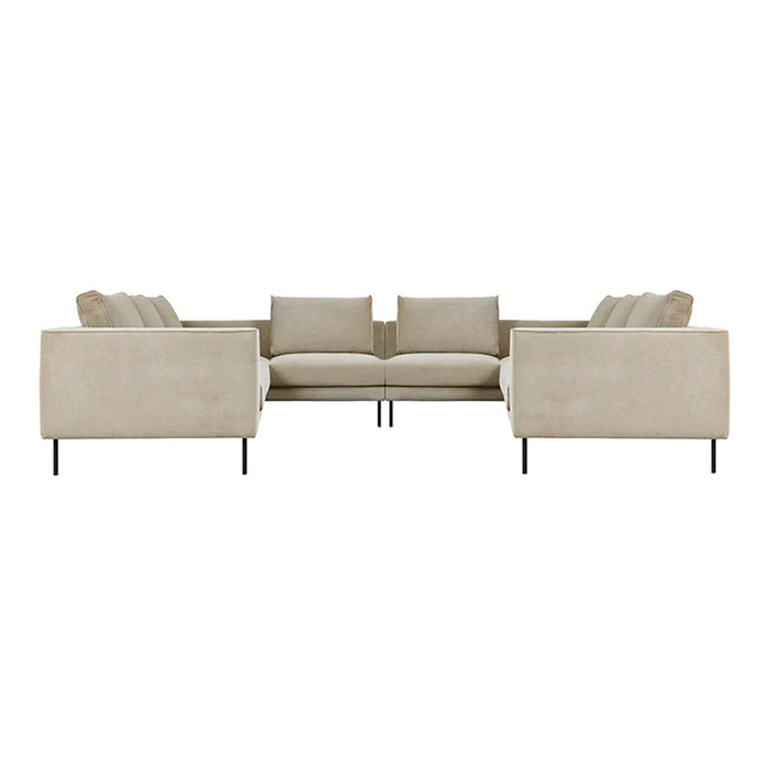 Beige sectional sofa with clean lines, plush cushions, and sleek metal legs. Perfect for modern living spaces.