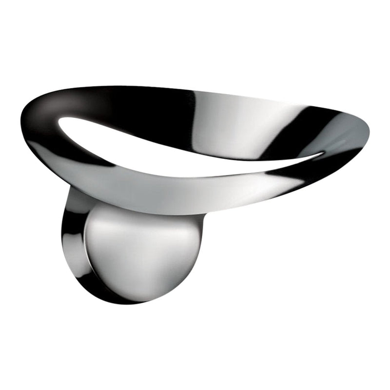 Sleek chrome bowl with smooth, reflective surfaces and modern, flowing design. Ideal for contemporary decor.