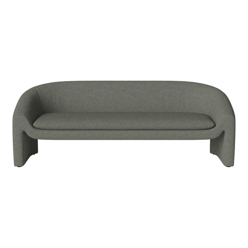 Stylish gray sofa with a smooth, textured fabric and minimalist design, perfect for modern interiors.