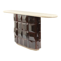 Textured brown geometric pattern with a smooth cream surface on top, creating an elegant contrast.