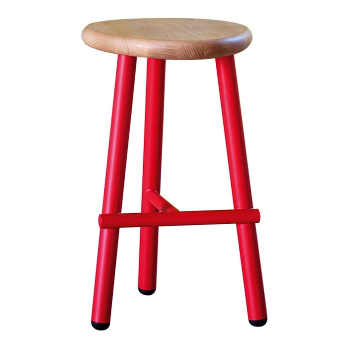 Red legs with a natural wood seat, featuring a sleek, minimalist design perfect for modern decor.