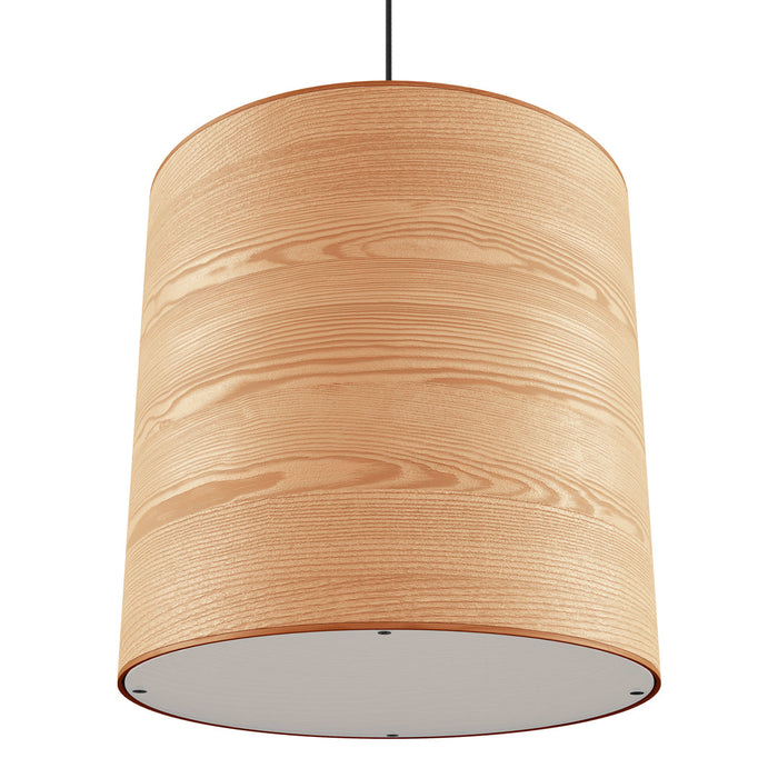 Natural wood pendant light with a smooth, light brown finish and subtle textured grain pattern.
