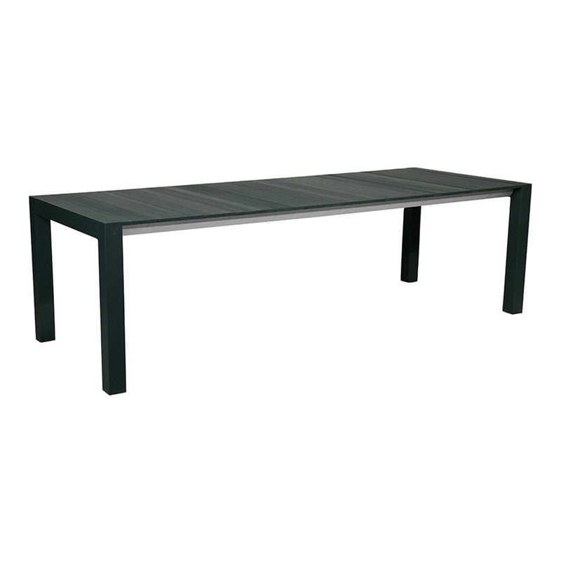"Solid dark green table with a sleek, minimalistic design and textured surface."