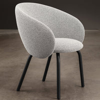 Gray textured fabric armchair with sleek black legs, perfect for modern and minimalist decor settings.