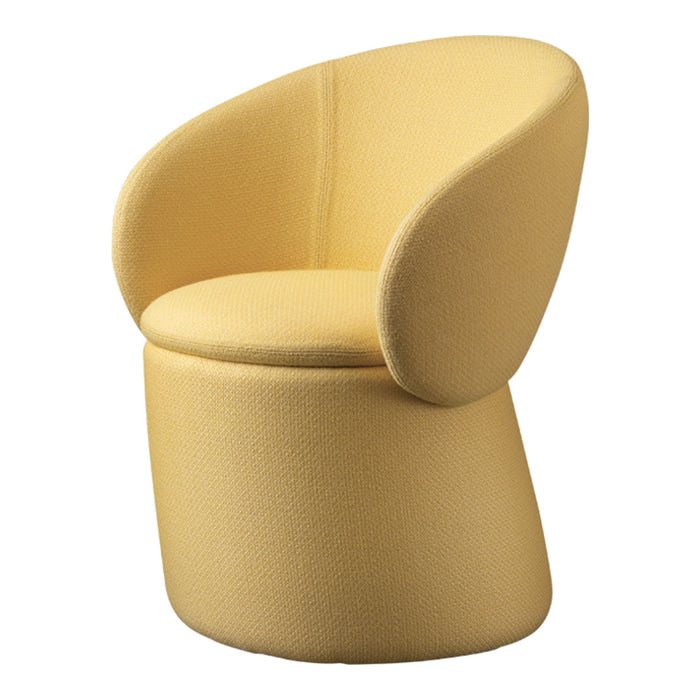 Yellow upholstered armchair with a smooth, modern curved design and no visible patterns. Ideal for stylish interiors.