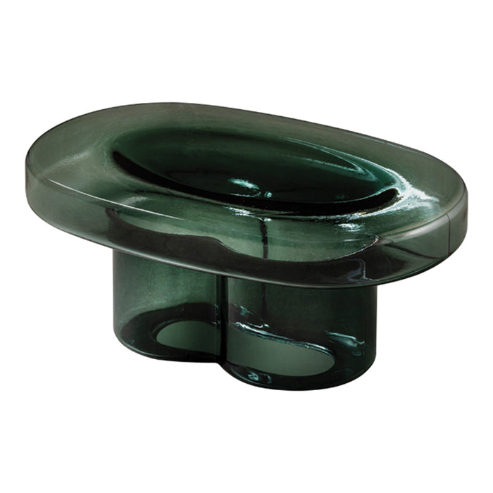 Dark green oval glass vase with a smooth, glossy finish and subtle curved edges. Perfect for modern decor.