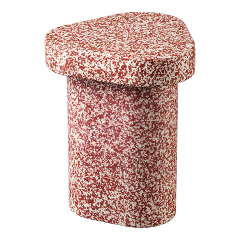 Red and white speckled stool with a unique, rounded design, adding a vibrant touch to any space.