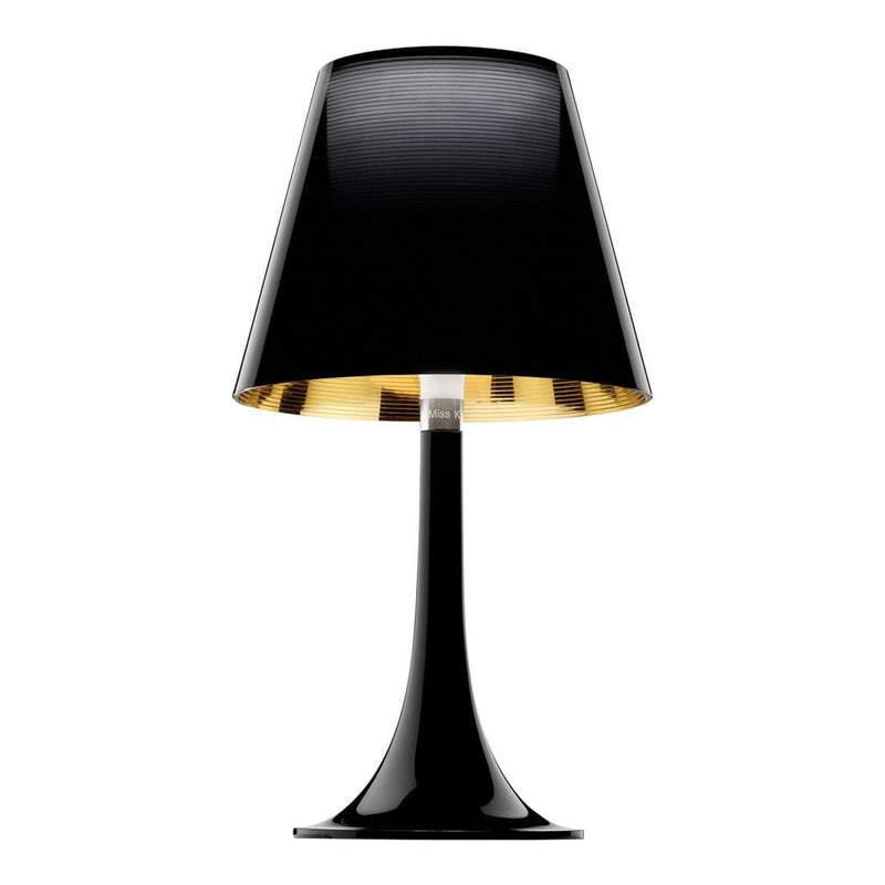 Black lamp with a glossy finish and a gold interior pattern for a stylish, contemporary look.