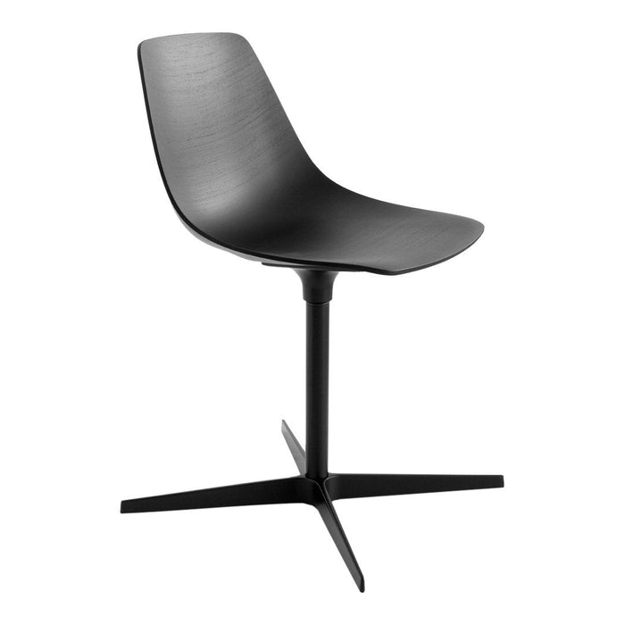 Black modern chair with a sleek design and matte finish, featuring a minimalist, solid color aesthetic.
