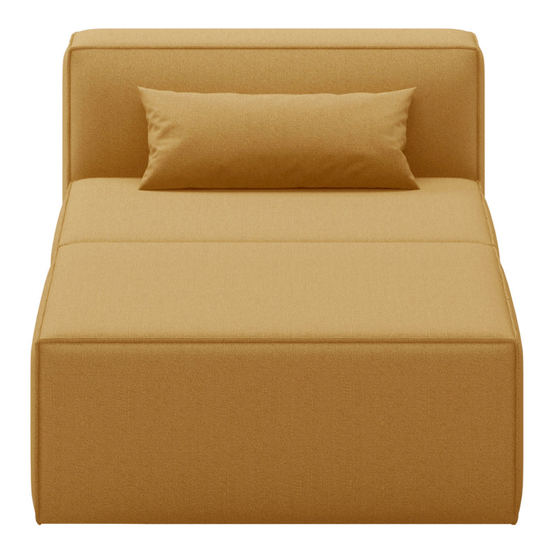 "Solid mustard yellow daybed with a matching bolster pillow, featuring a minimalist design."