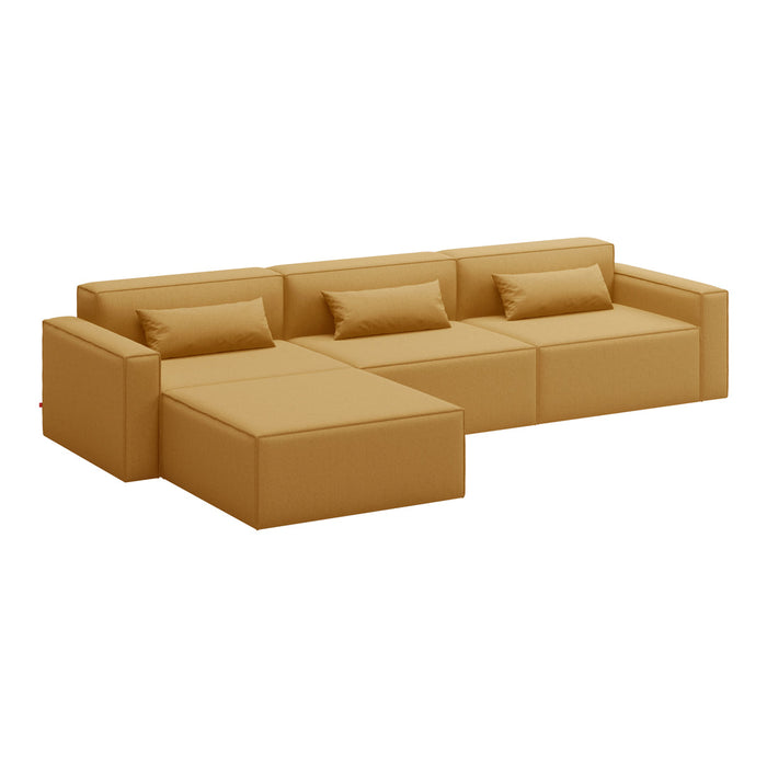 Modern beige sectional sofa with a sleek, minimalist design and clean lines, perfect for contemporary living spaces.