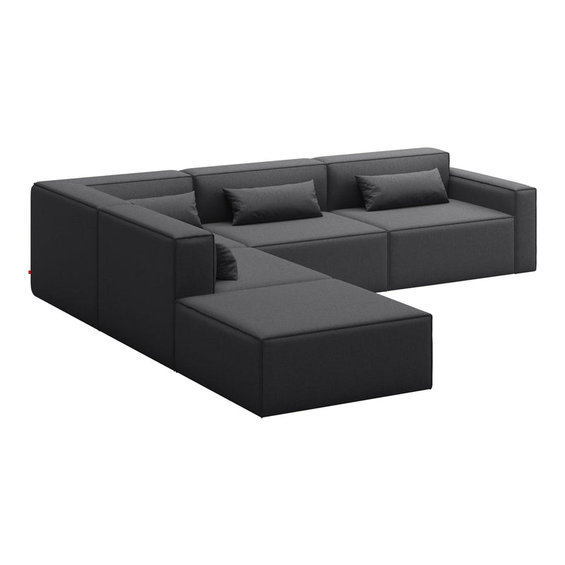 Modern black sectional sofa with clean lines and smooth, textured upholstery. Ideal for contemporary interiors.