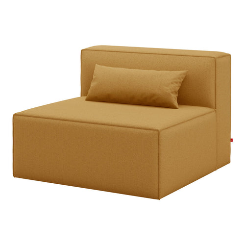 Cozy mustard yellow chair with a simple, solid fabric design and matching cushion for a modern look.