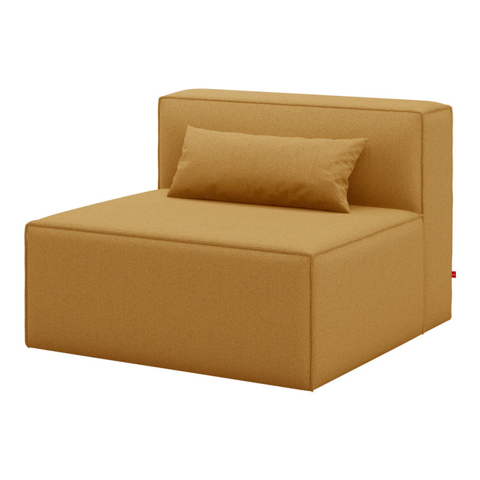 Cozy mustard yellow chair with a simple, solid fabric design and matching cushion for a modern look.