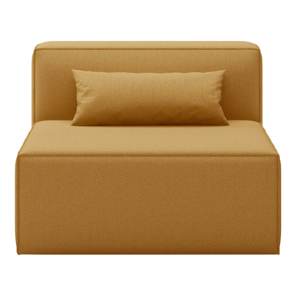 Stylish mustard yellow single sofa with a solid rectangular design and a plush pillow accent.