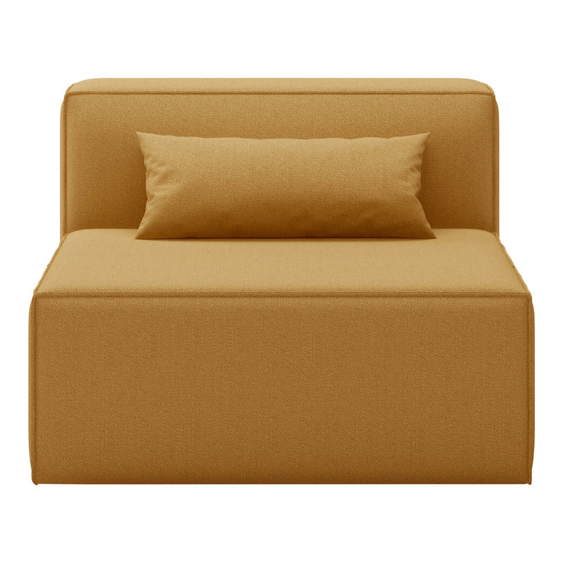 Stylish mustard yellow single sofa with a solid rectangular design and a plush pillow accent.