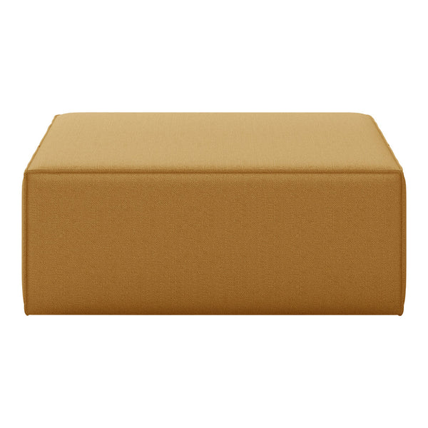 Stylish mustard yellow ottoman with a simple, solid color design, perfect for modern decor.