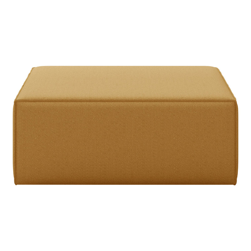 Stylish mustard yellow ottoman with a simple, solid color design, perfect for modern decor.