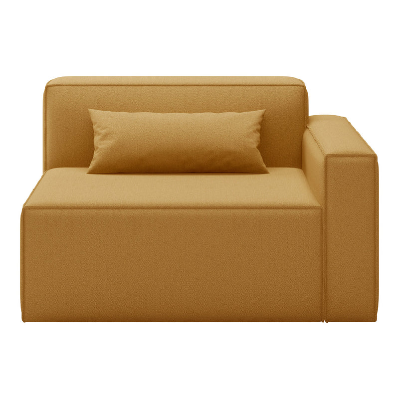 Mustard yellow modern sofa with smooth fabric and simple, minimalist design. Includes matching pillow for added comfort.