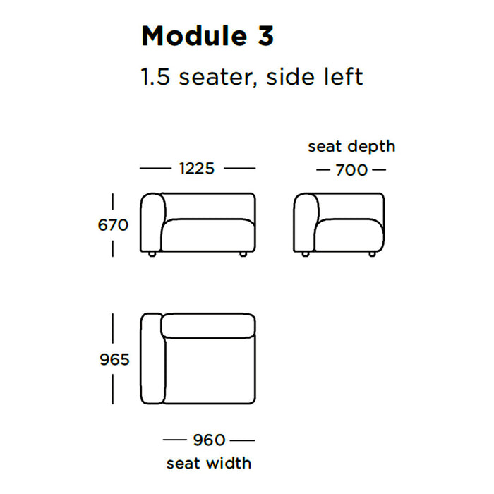 Minimalist 1.5-seater sofa in light gray fabric, featuring smooth lines and a simple, elegant design.