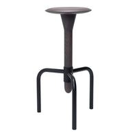 Modern bar stool featuring a dark wood top and black metal legs with a minimalist design. Ideal for contemporary decor.
