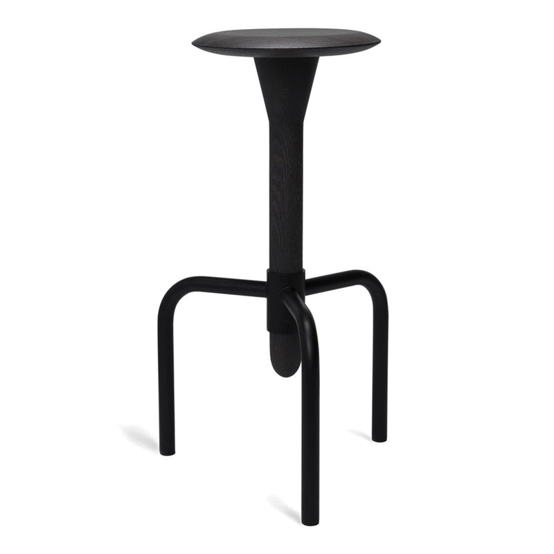 Modern black stool with a sleek, minimalist design and smooth circular top, ideal for contemporary decor.