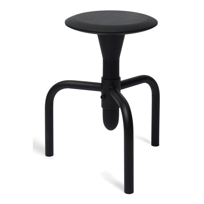 Black ergonomic stool with a simple round seat and sleek, minimalistic design. Ideal for modern spaces.