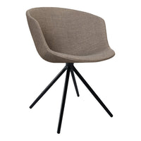 Beige upholstered chair with a smooth surface and black tripod legs, featuring a modern minimalist design.