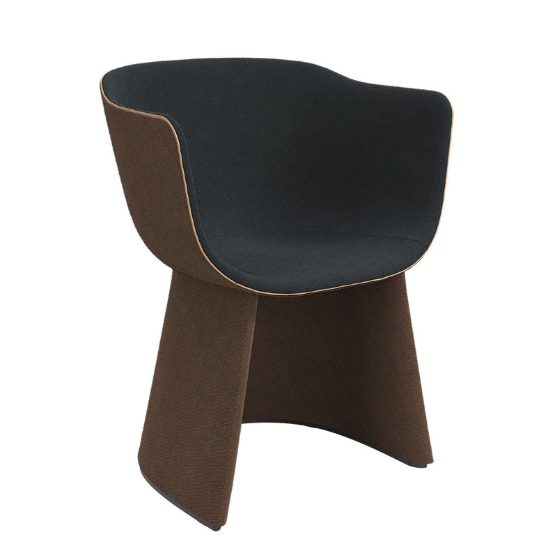 Modern chair featuring a sleek black seat and a rich brown base design, perfect for contemporary interiors.