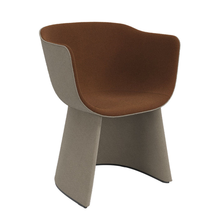 Brown and beige modern chair with a smooth, curved design and minimalist aesthetic. Perfect for contemporary decor.