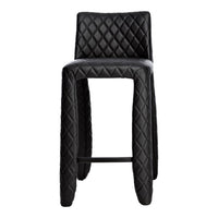 Black bar stool with diamond quilted pattern and smooth finish, perfect for modern decor.