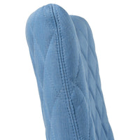 "Light blue quilted fabric texture with diamond pattern, perfect for a stylish and modern decor."