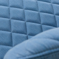 Textured light blue fabric with diamond quilted pattern, showcasing a soft and stylish design element.