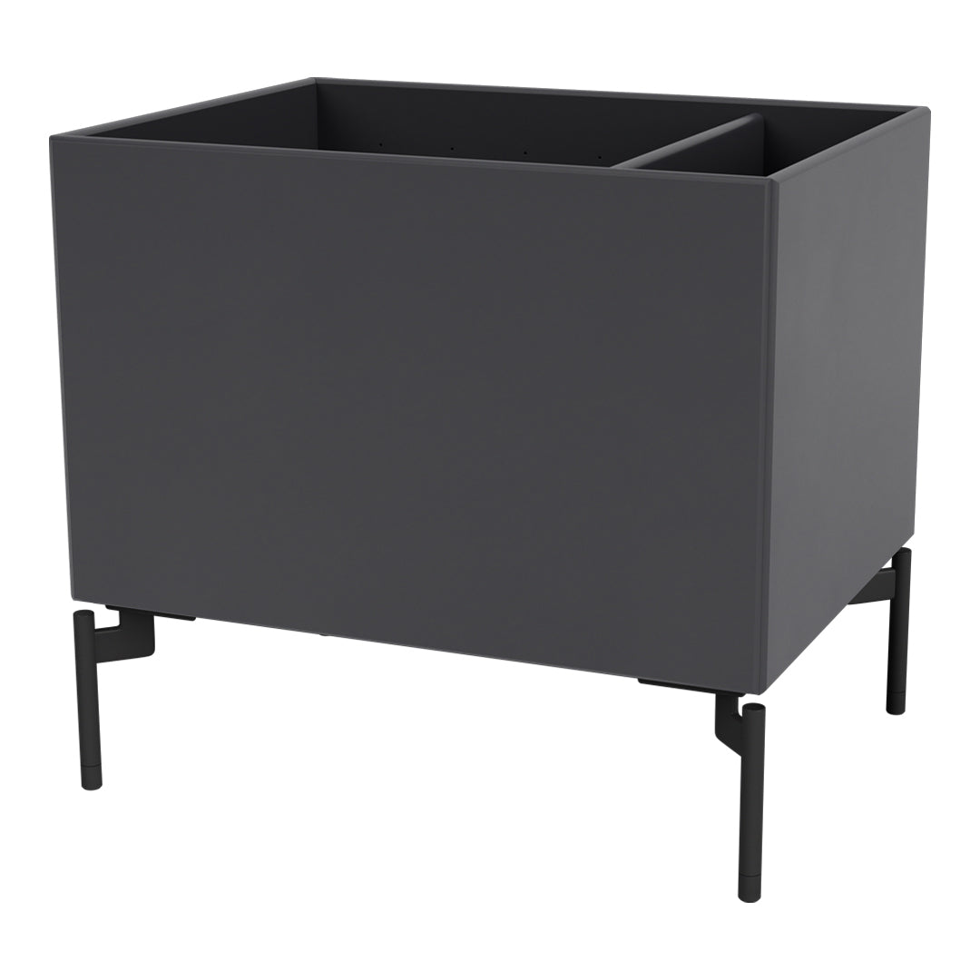 Sleek dark gray planter box on black metal legs, featuring a minimalist design and smooth matte finish.