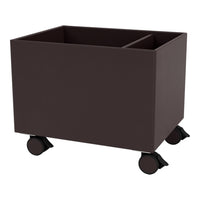 Dark brown storage container on wheels with a sleek, modern design and two separate compartments.