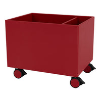 Red storage bin on wheels with a sleek, solid finish and two divided compartments. Perfect for versatile organization.