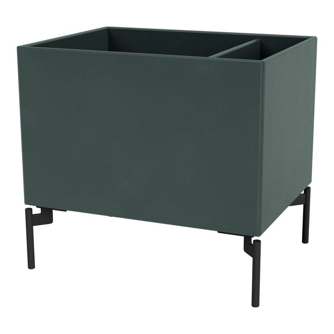Green square planter with a matte finish, elevated on sleek black legs, featuring a clean, modern design.
