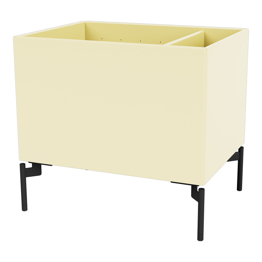 Cream-colored planter with a sleek design, featuring a solid pattern and black metal legs for contrast.