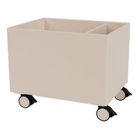 Beige storage bin on wheels with a sleek design and a smooth matte finish. Ideal for modern décor.