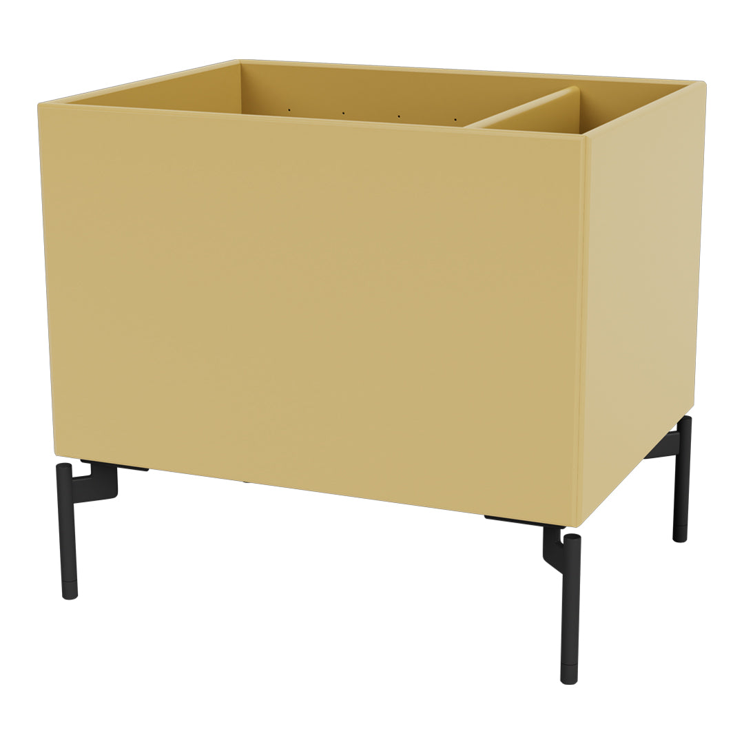 Stylish beige planter box with a smooth finish and sleek black metal legs. Perfect for modern decor.
